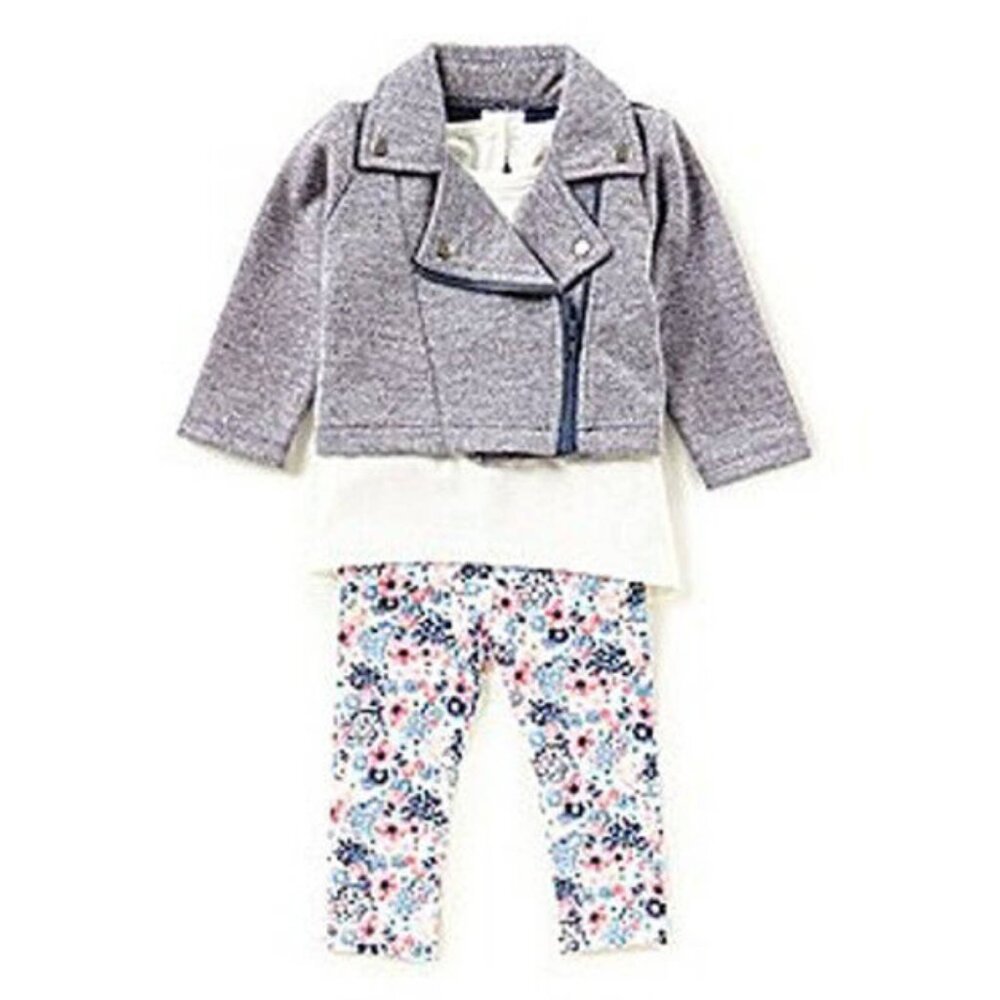Starting Out 3PC Floral Set, White Shirt, Navy Blue Jacket, Pink & Blue Pants!